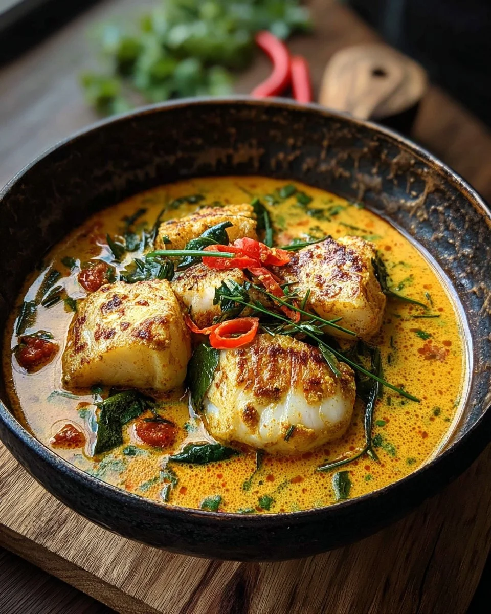 Curry de Poisson Blanc au Lait de Coco, plat exotique savoureux et aromatique