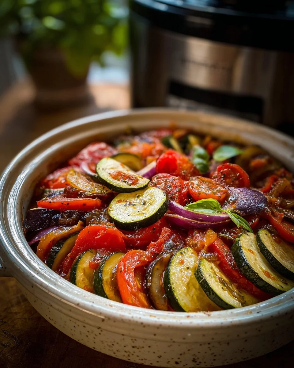 Delicious Ratatouille au Cookeo recipe featuring fresh vegetables.