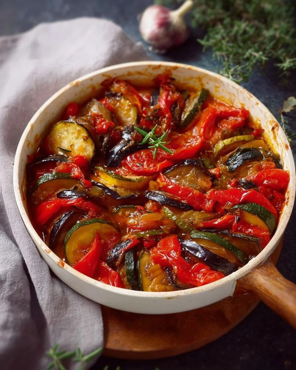 Authentic Ratatouille Provençale recipe featuring fresh vegetables.