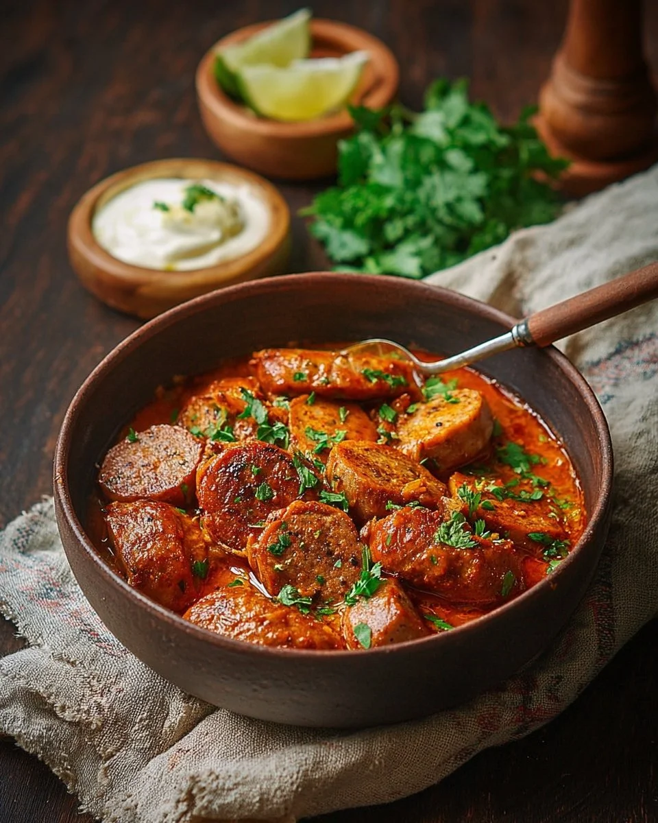 Plat traditionnel de rougail saucisse, recette réunionnaise savoureuse et authentique.