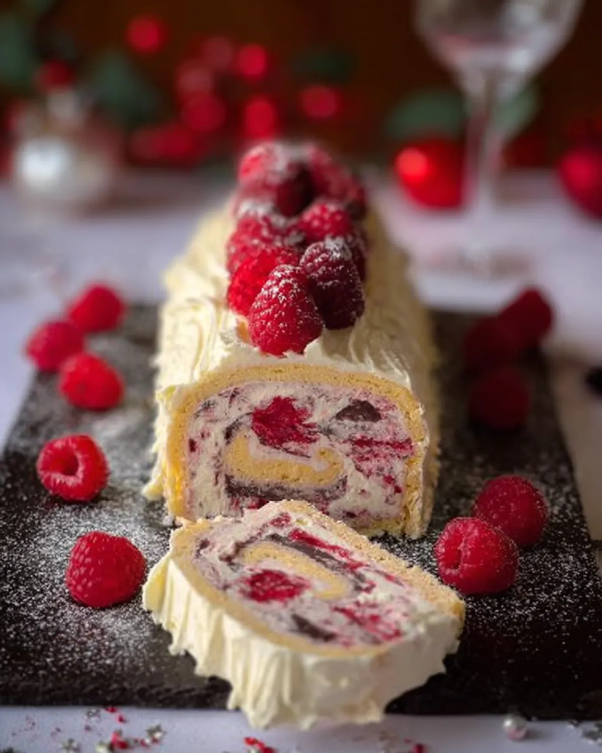 Bûche framboise mascarpone et chocolat blanc