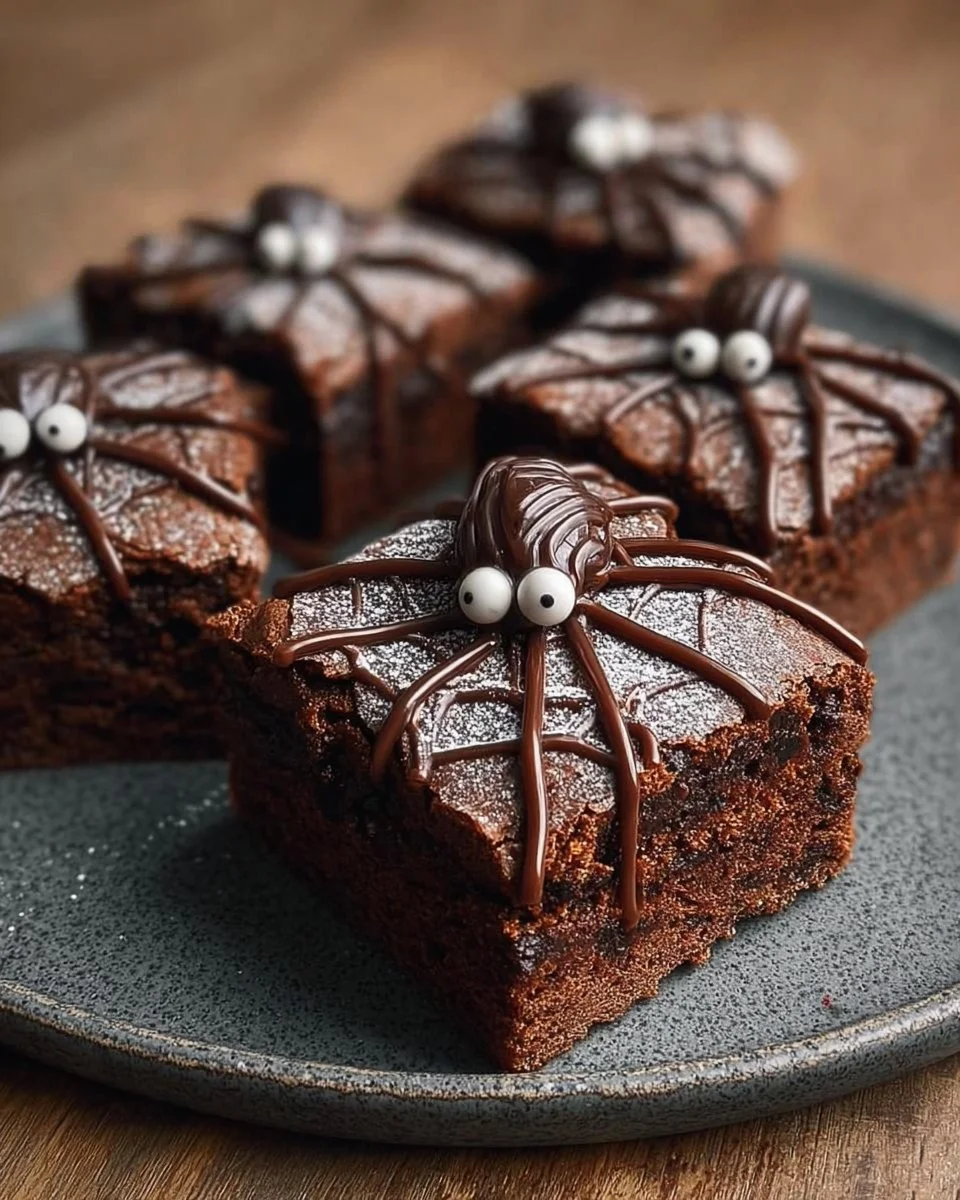 Brownies araignée faits maison, délicieux et gourmands avec un décor araignée.