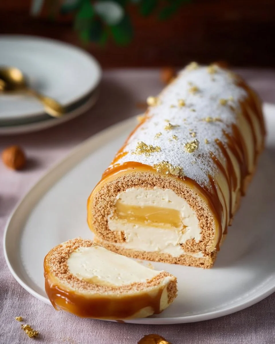 Bûche Équinoxe Vanille Caramel, un dessert savoureux au goût de vanille et caramel