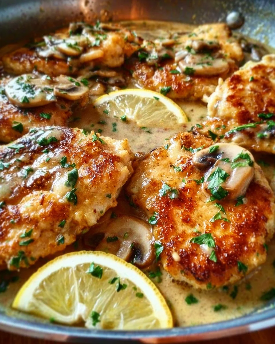 Plat de Chicken Scallopini riche en saveurs italiennes, présenté sur une assiette