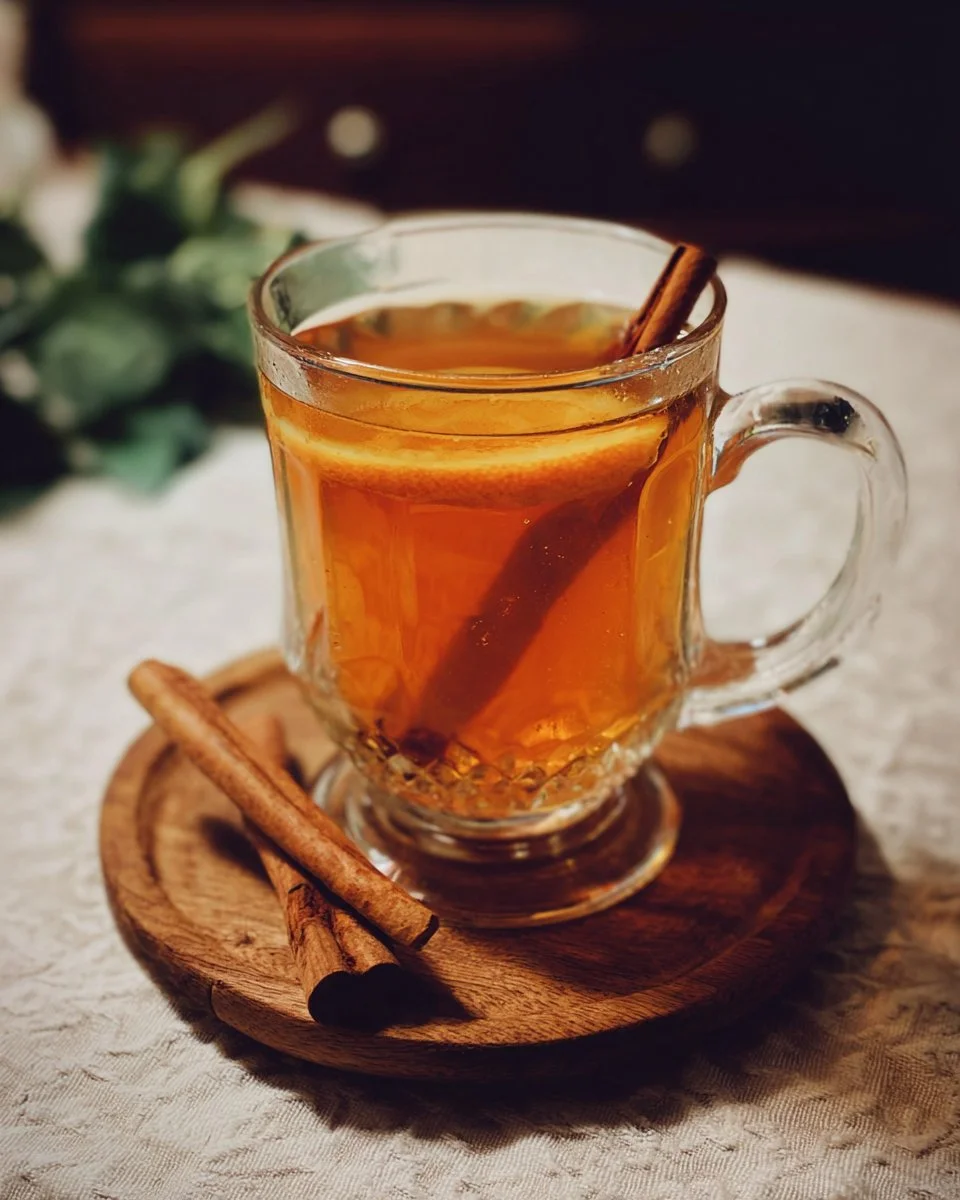 Cidre chaud aux épices dans une tasse en bois