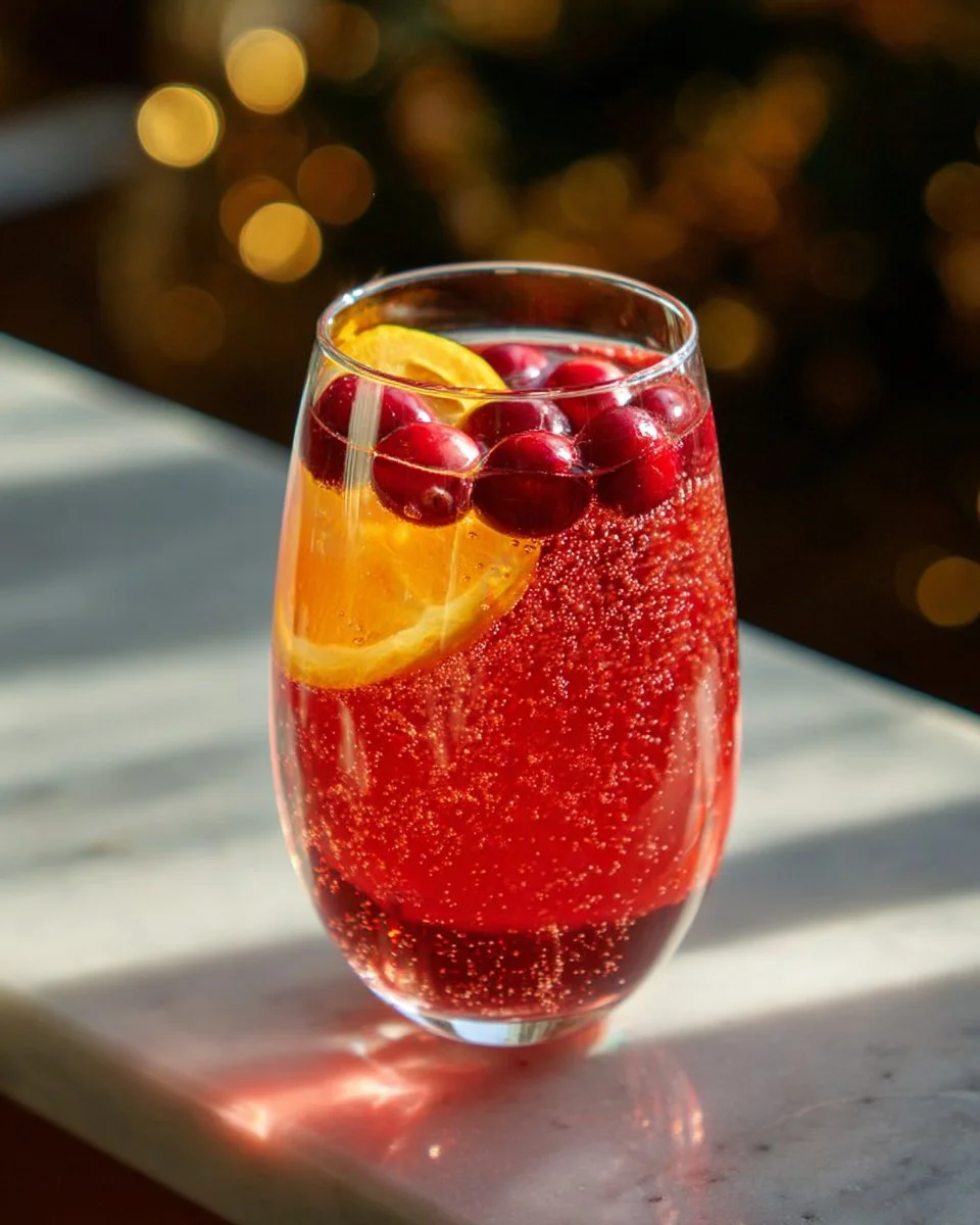 Cocktail Sparkler aux Canneberges et Orange dans un verre élégant