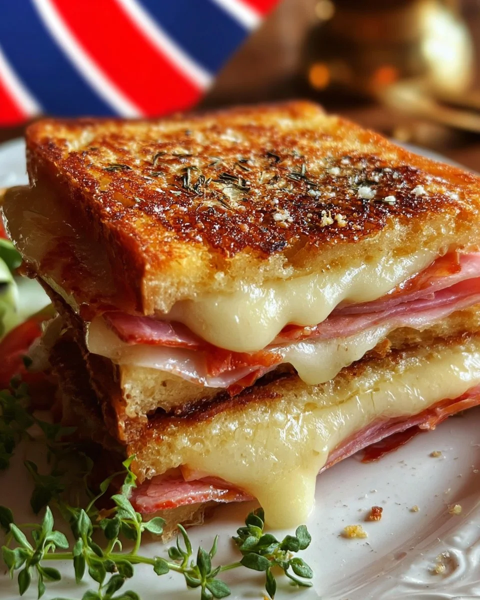Croque Monsieur à l'Italienne savoureux avec fromage, jambon et sauce béchamel