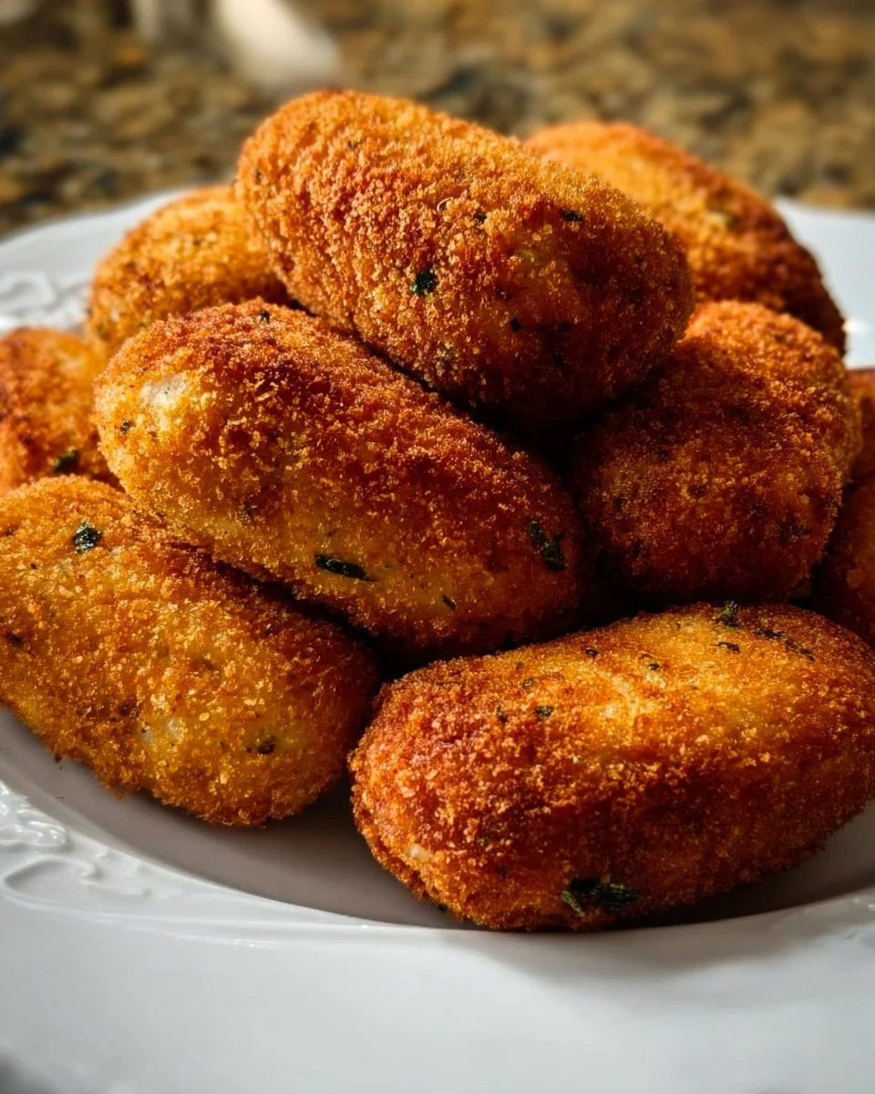 Croquettes de poulet croustillantes et dorées, prêtes à être savourées.