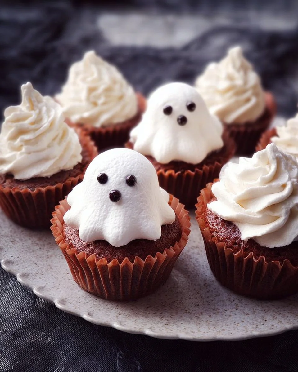 Cupcakes fantômes à la meringue décorés pour Halloween