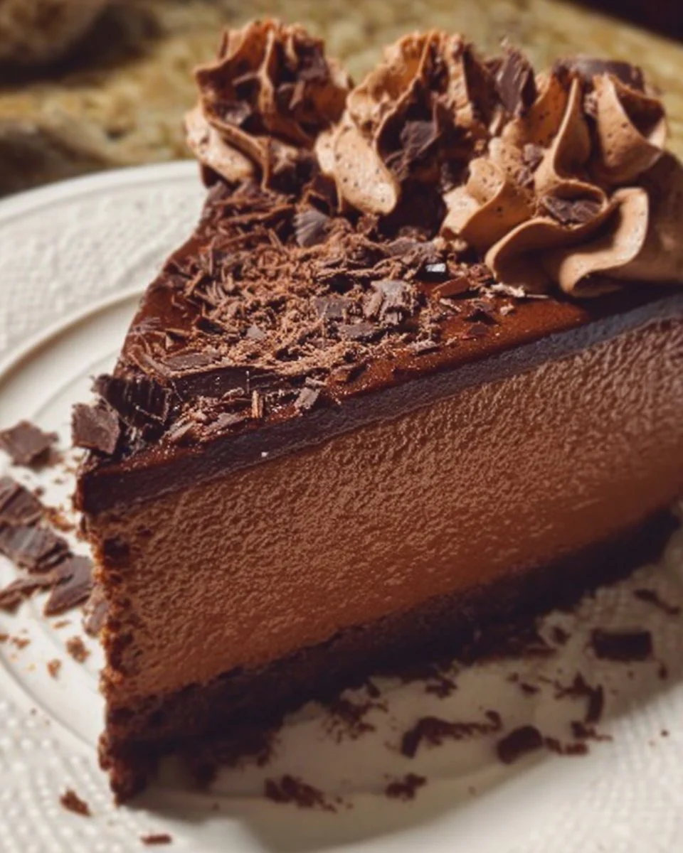 Gâteau mousse au chocolat avec une texture légère et crémeuse.