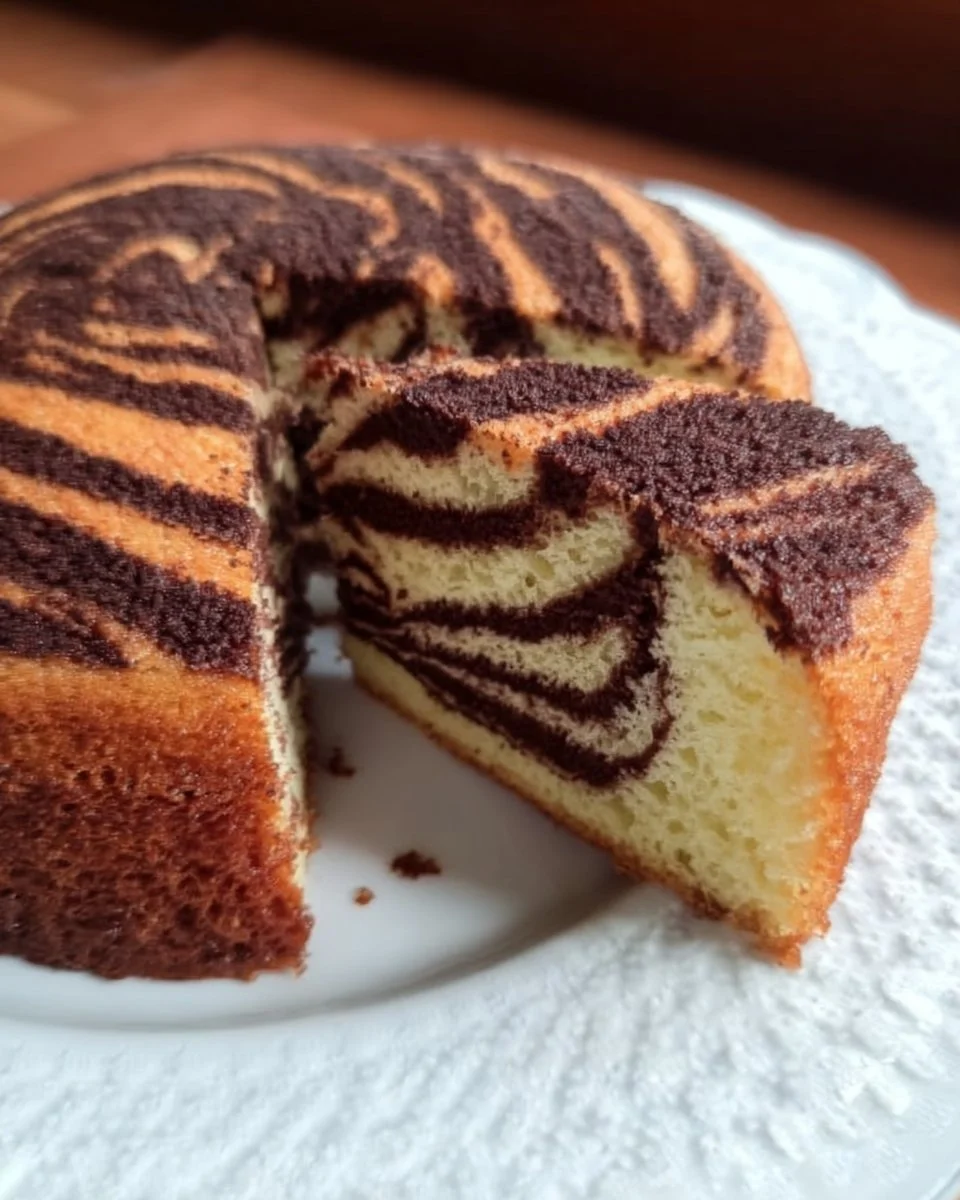 Gâteau zébré au chocolat et vanille, délicieusement marbré