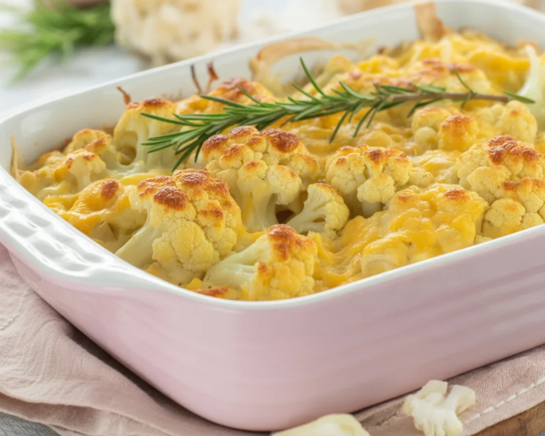 Gratin de chou-fleur au fromage et sauce béchamel, plat savoureux et réconfortant.