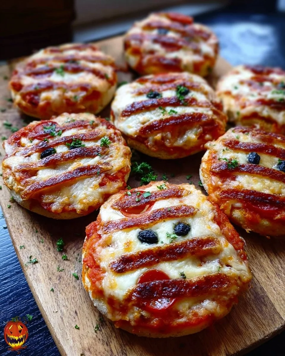 Mini-pizzas momie dorées, délicieuses et amusantes pour Halloween