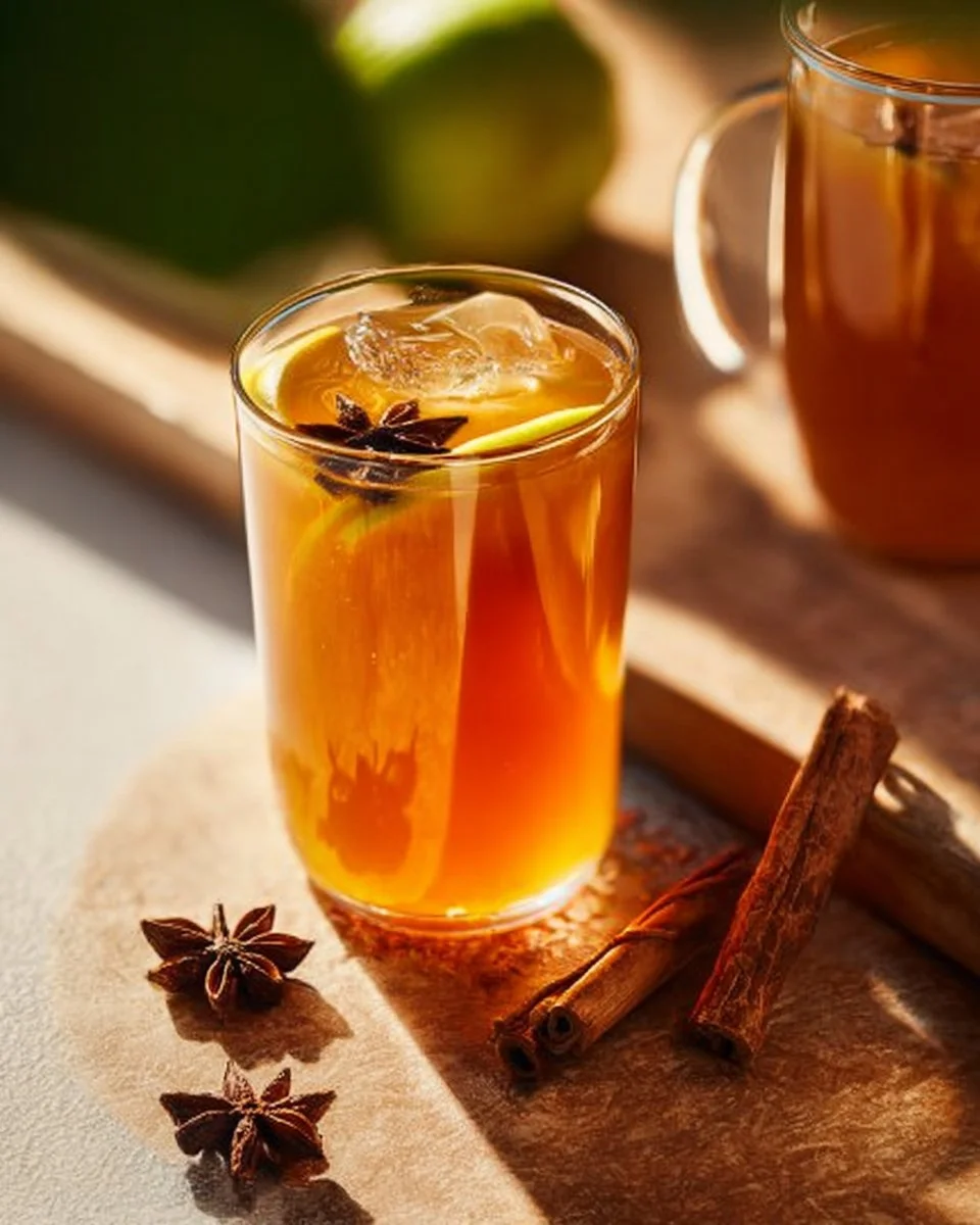 Verre de Mocktail Chai à la Pomme garni de tranches de pomme et d'épices