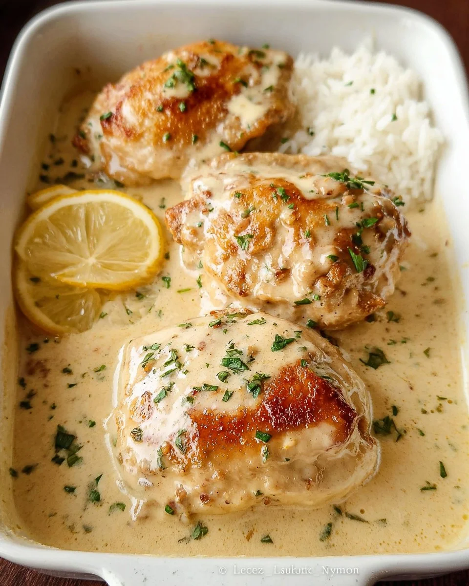 Poulet crémeux au citron préparé en 30 minutes, plat savoureux et rapide.