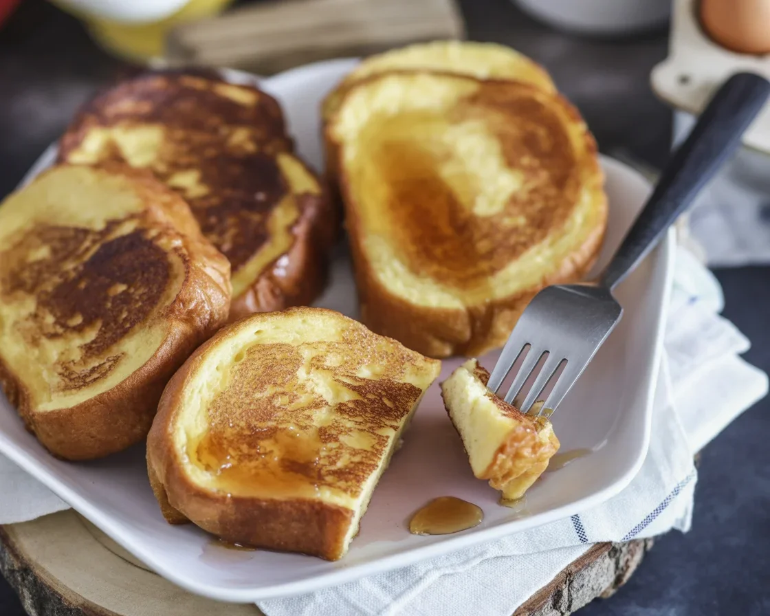 Recette facile de pain perdu doré au sucre et saignant, fait maison avec du pain rassis