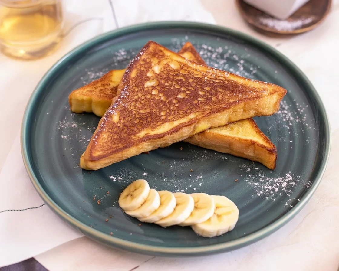 Recette facile de pain perdu avec œufs, lait et sucre, servie avec du sucre glace.