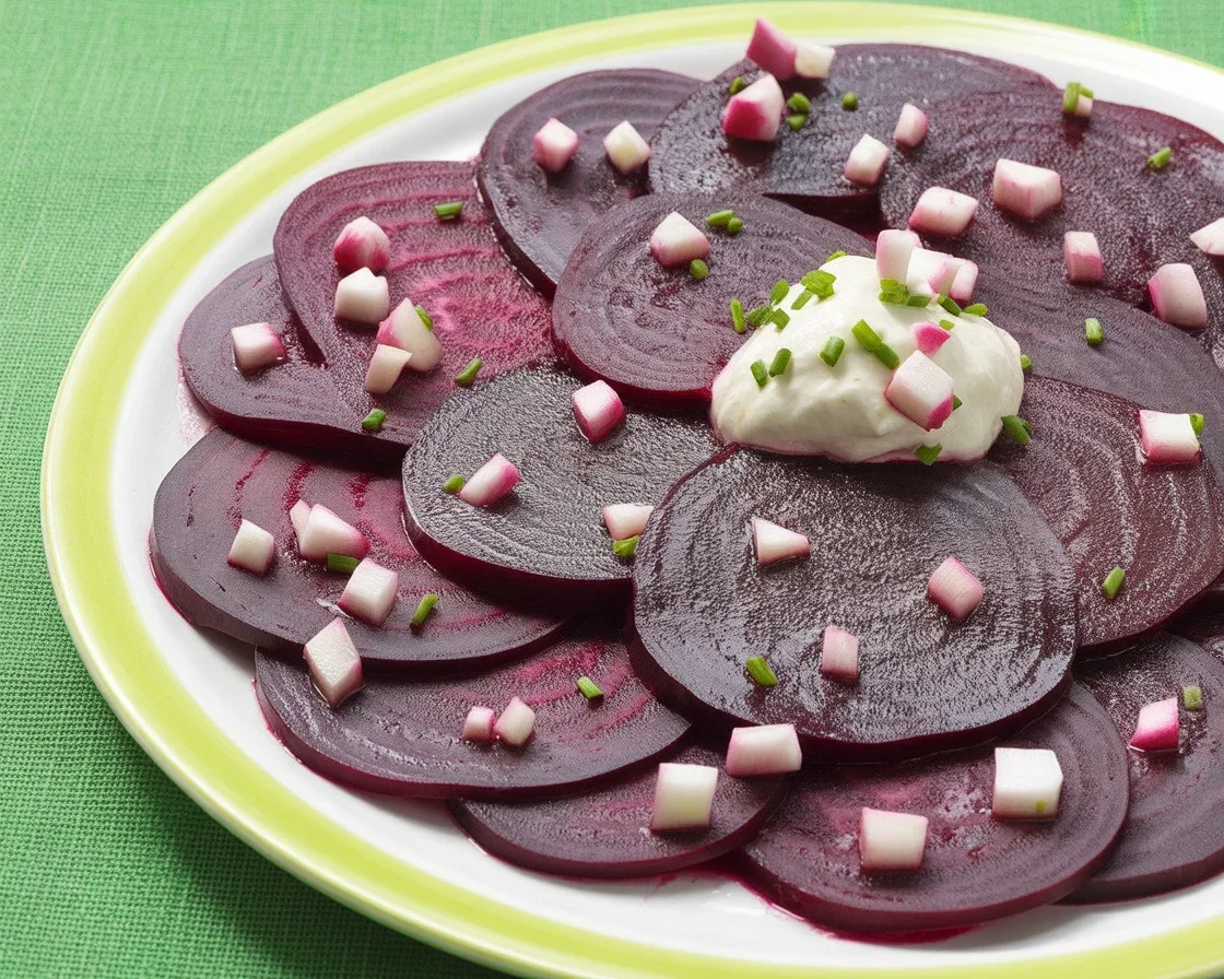 Carpaccio de betteraves aux pommes de type Granny avec des noix et vinaigrette