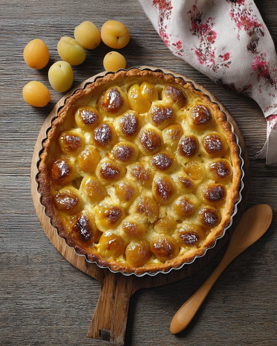 Tarte aux mirabelles d'Alsace garnie de mirabelles fraîches