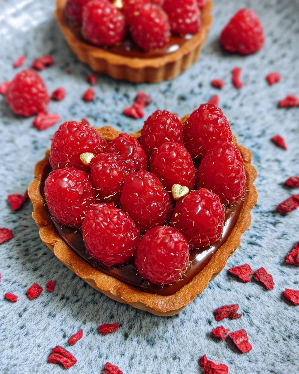Tartelette framboise délicieuse garnie de framboises fraîches et de crème pâtissière