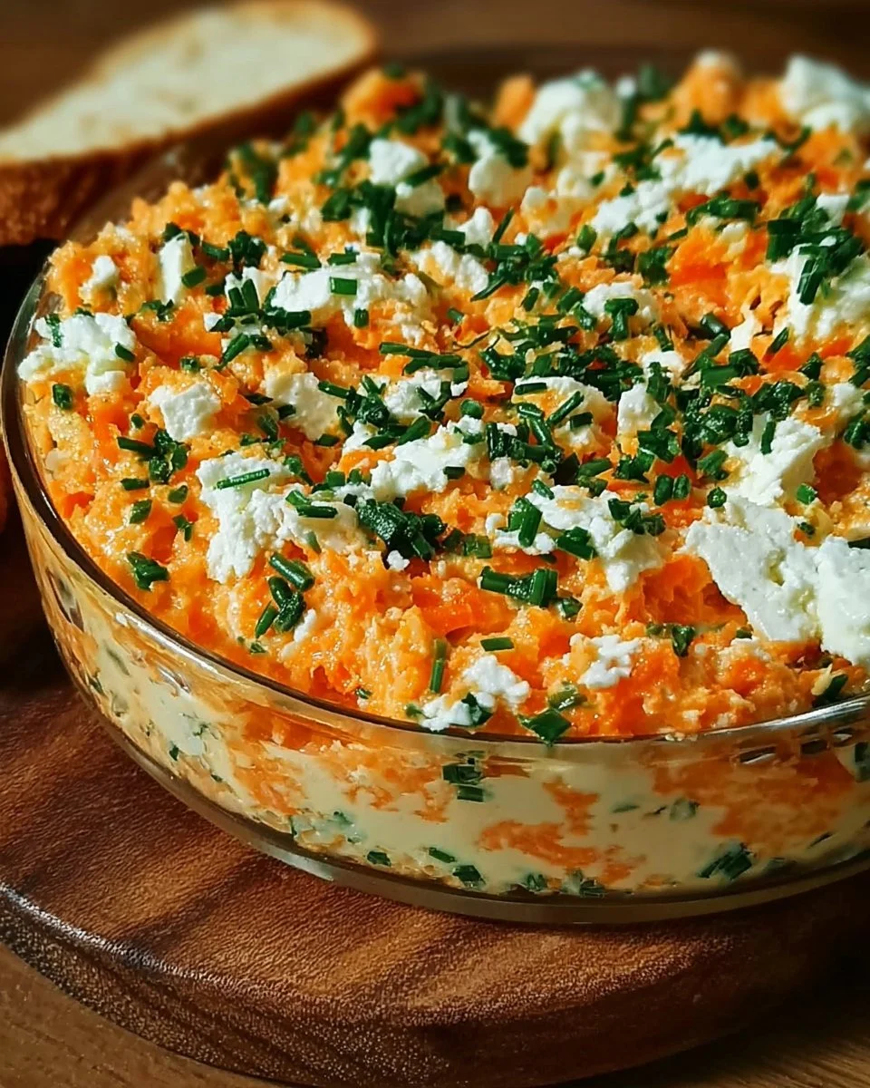 Tartinade de carottes avec fromage frais et herbes sur un pain grillé