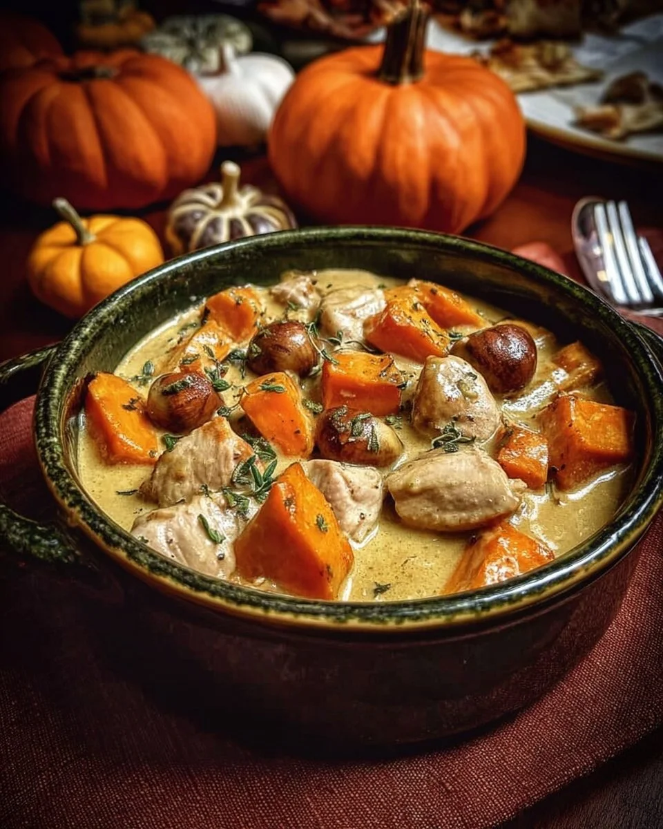 Blanquette de Dinde Automnale au Potiron et Marrons, un plat délicieux et réconfortant