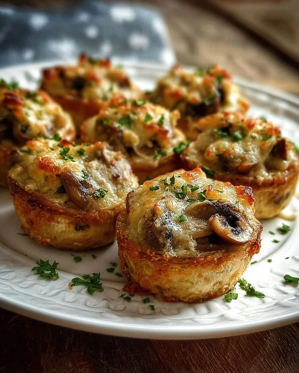 Bouchées croustillantes aux champignons gratinés prêtes à être servies.