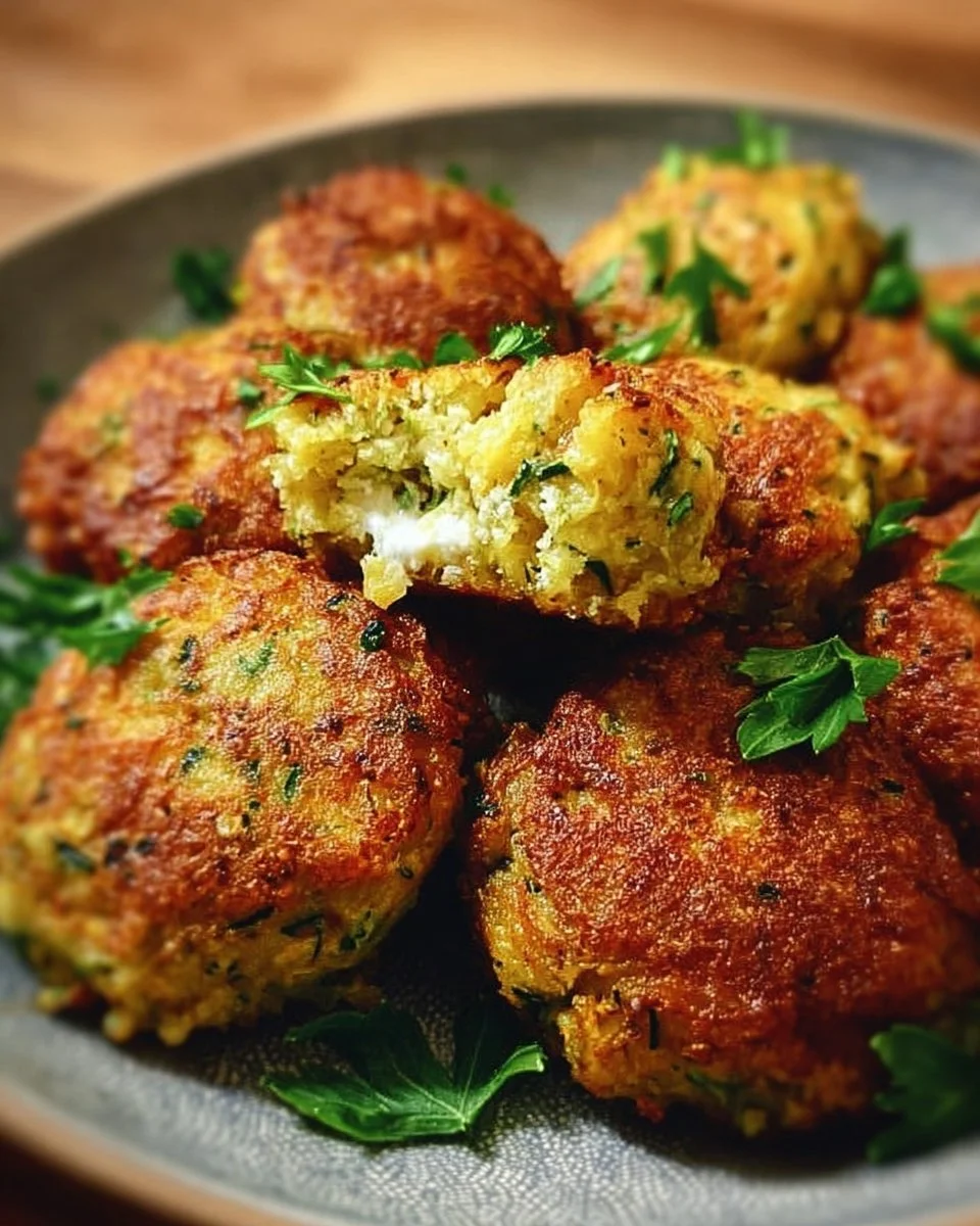 Boulettes de courgettes et pois chiches sur une assiette garnie