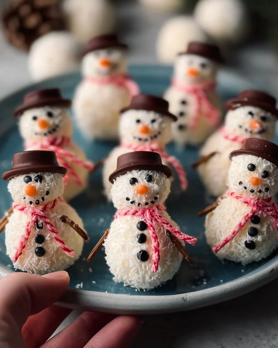 Truffes de bonhommes de neige mignons pour un dessert sans cuisson pendant les vacances