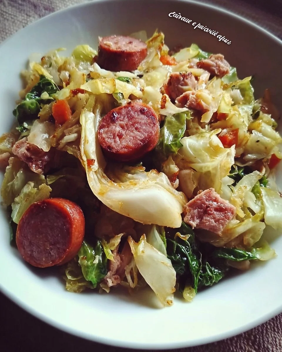 Chou accompagné de saucisse sur une assiette délicieuse