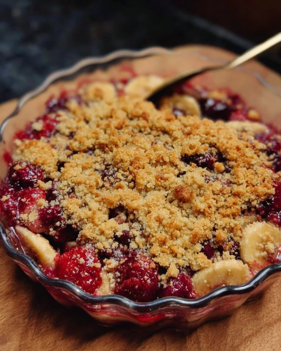 Crumble Banane Fruits Rouges délicieux avec des fruits frais