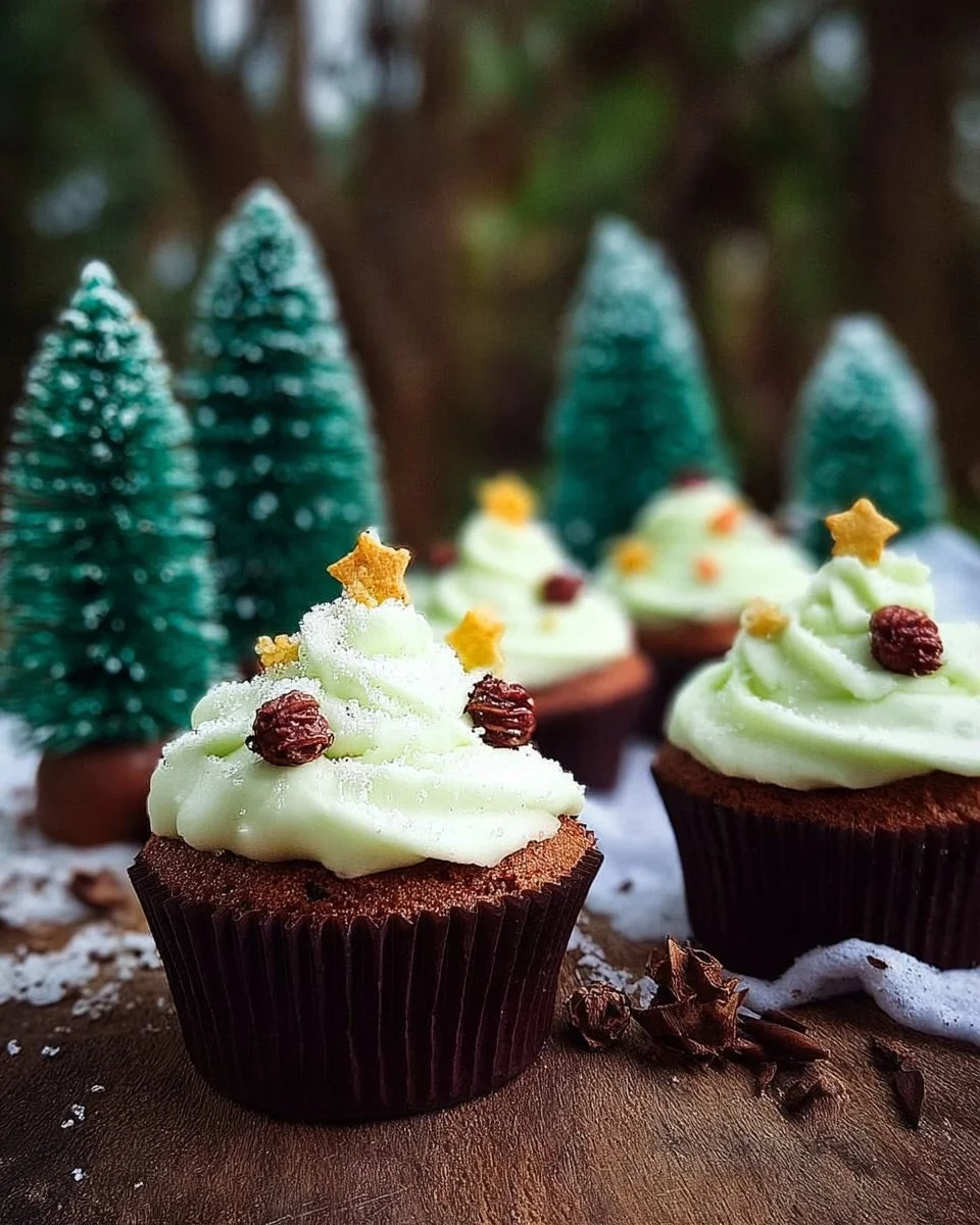 Cupcakes de Noël décorés en forêt de sapin festif