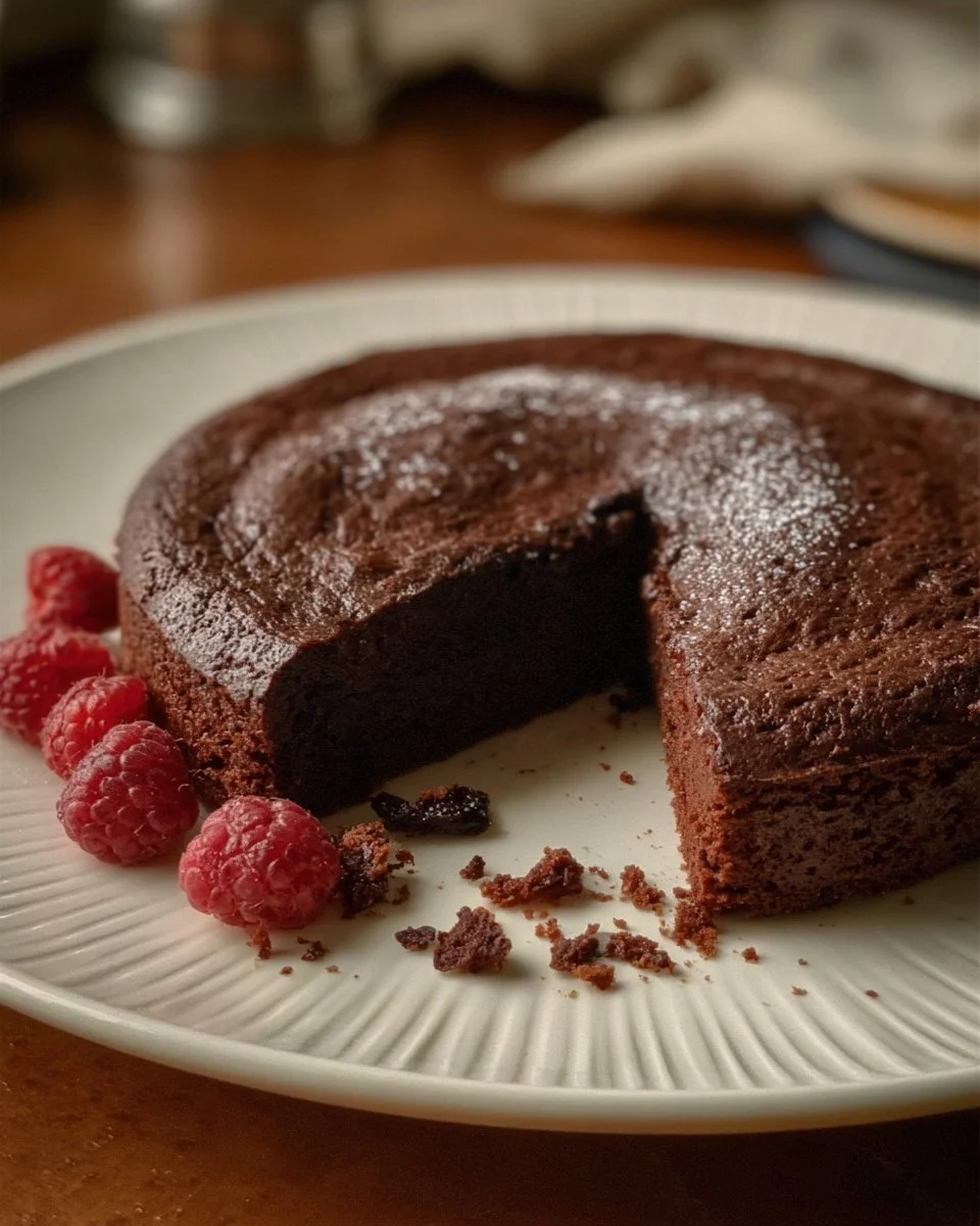Gâteau au chocolat sans gluten garni de chocolat et décoré de fruits