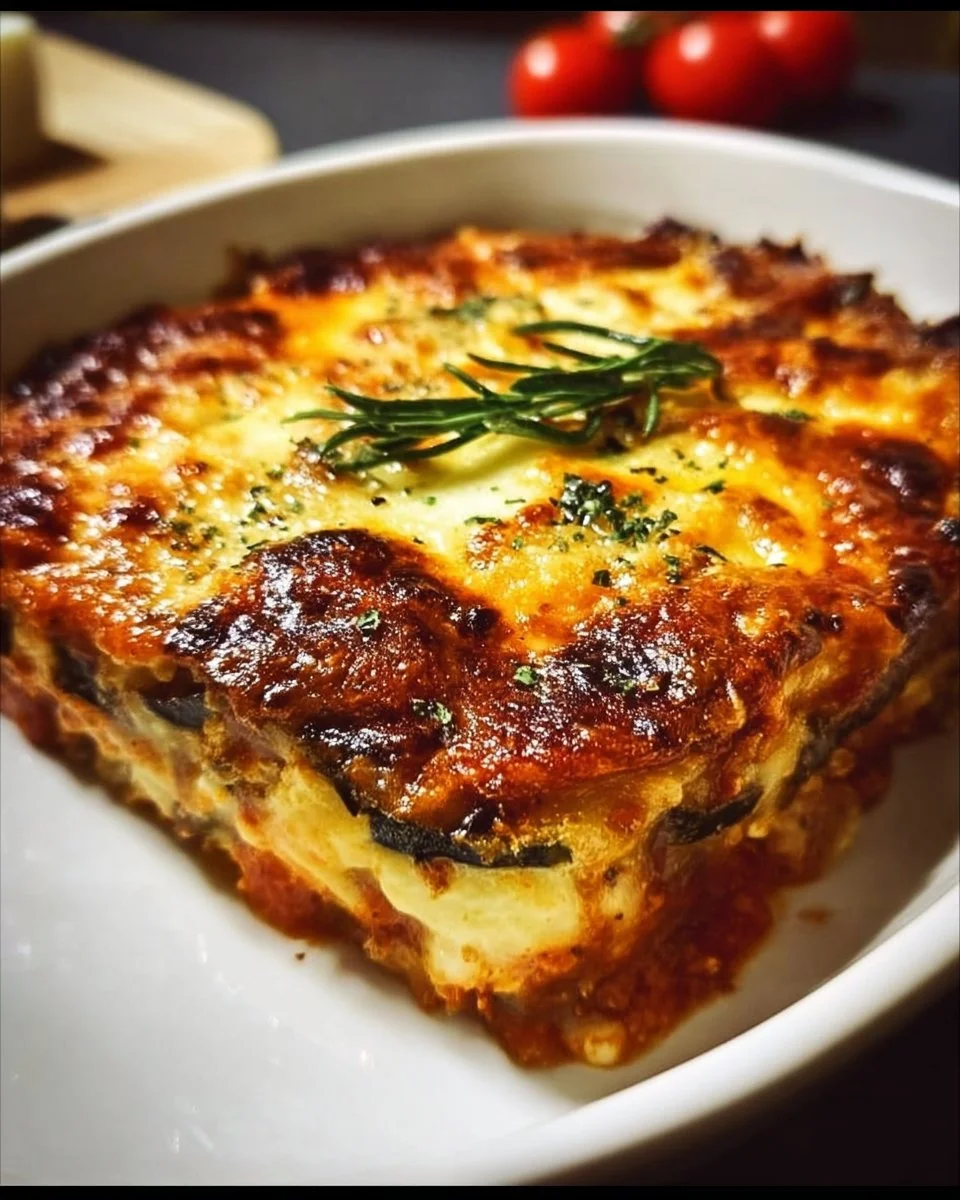 Moussaka aux courgettes savoureuse avec une croûte dorée