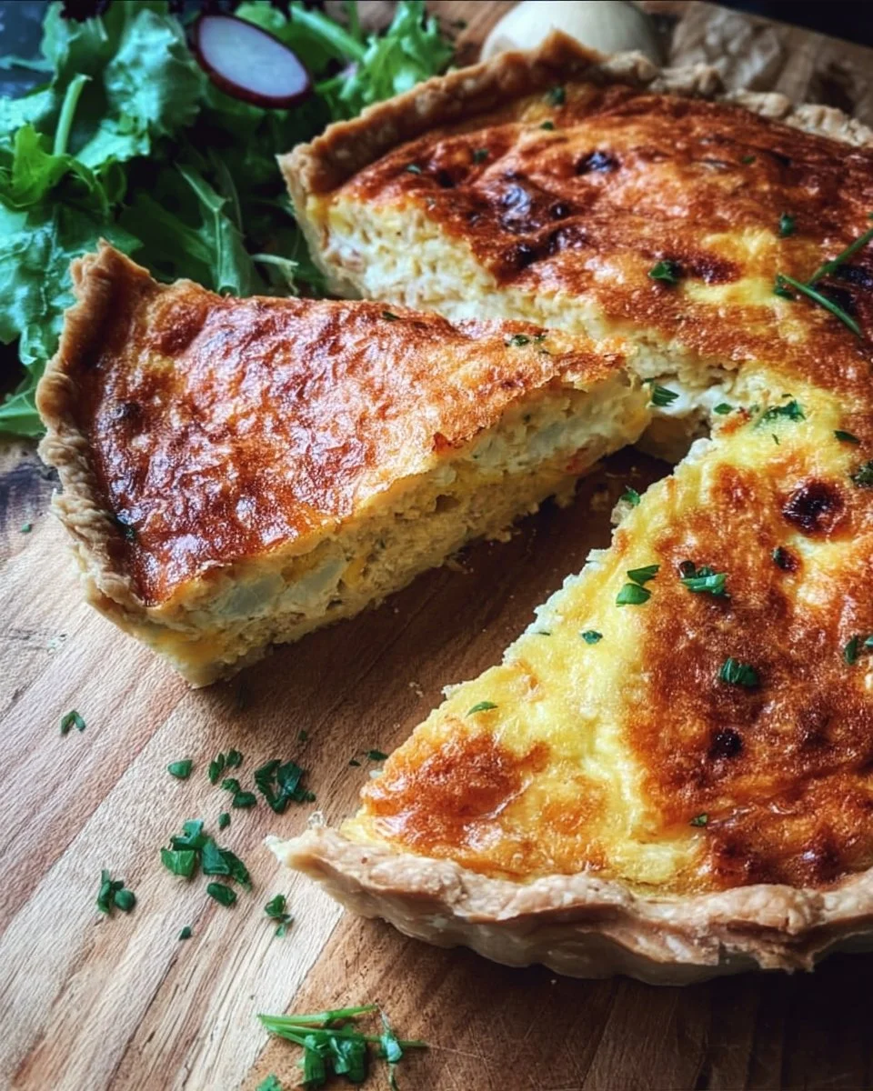 Quiche Lorraine sans gluten et sans lactose, servie avec une salade fraîche.