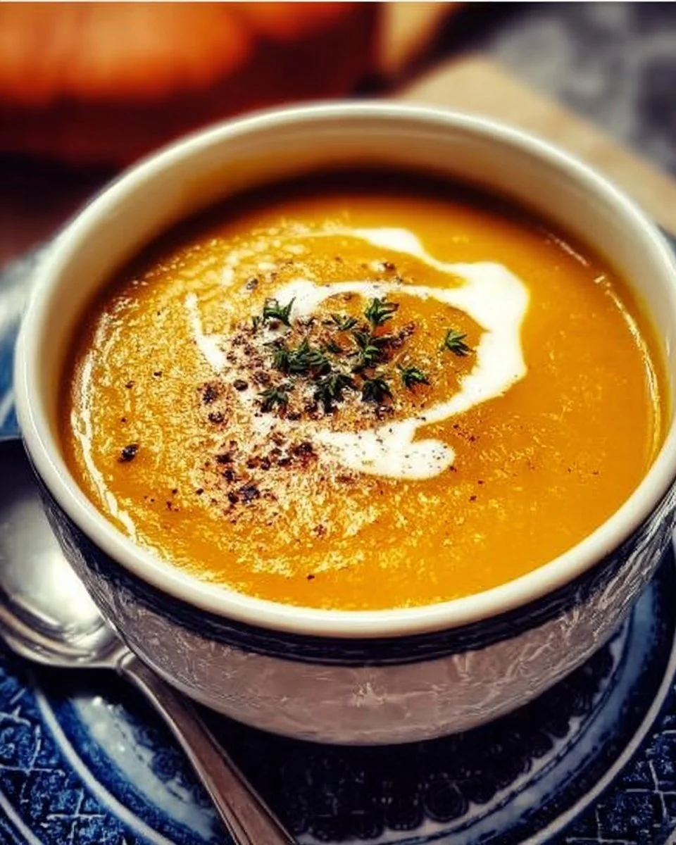 Bol de soupe au potiron chaud avec des herbes fraîches
