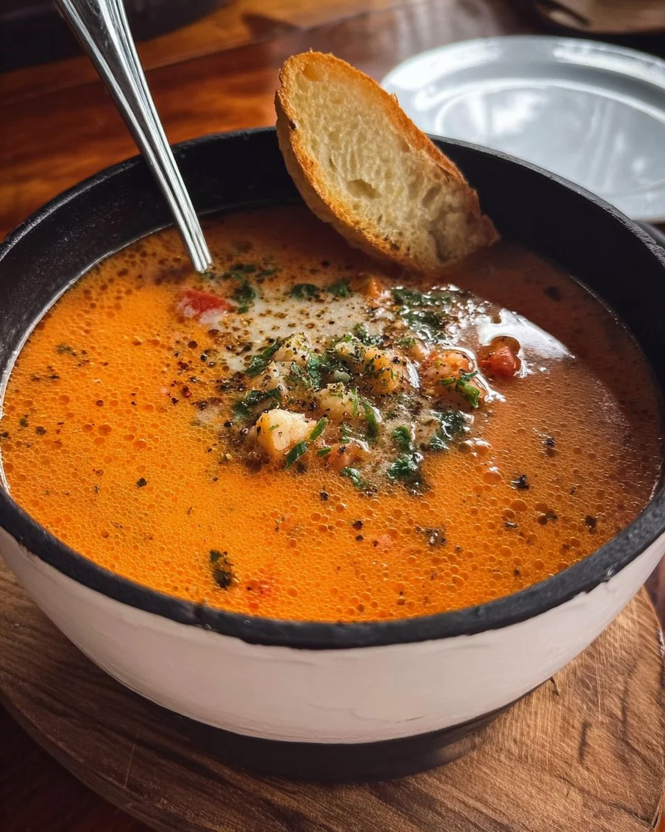 Soupe crémeuse à l'italienne servie dans un bol avec des herbes fraîches