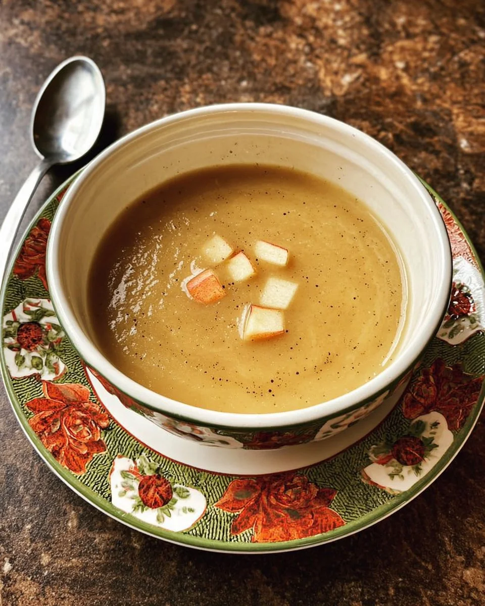 Bowl of comforting apple soup with fresh ingredients