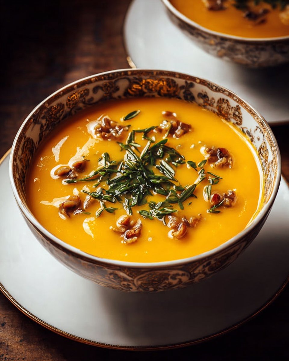 Velouté de potimarron, châtaignes et noix