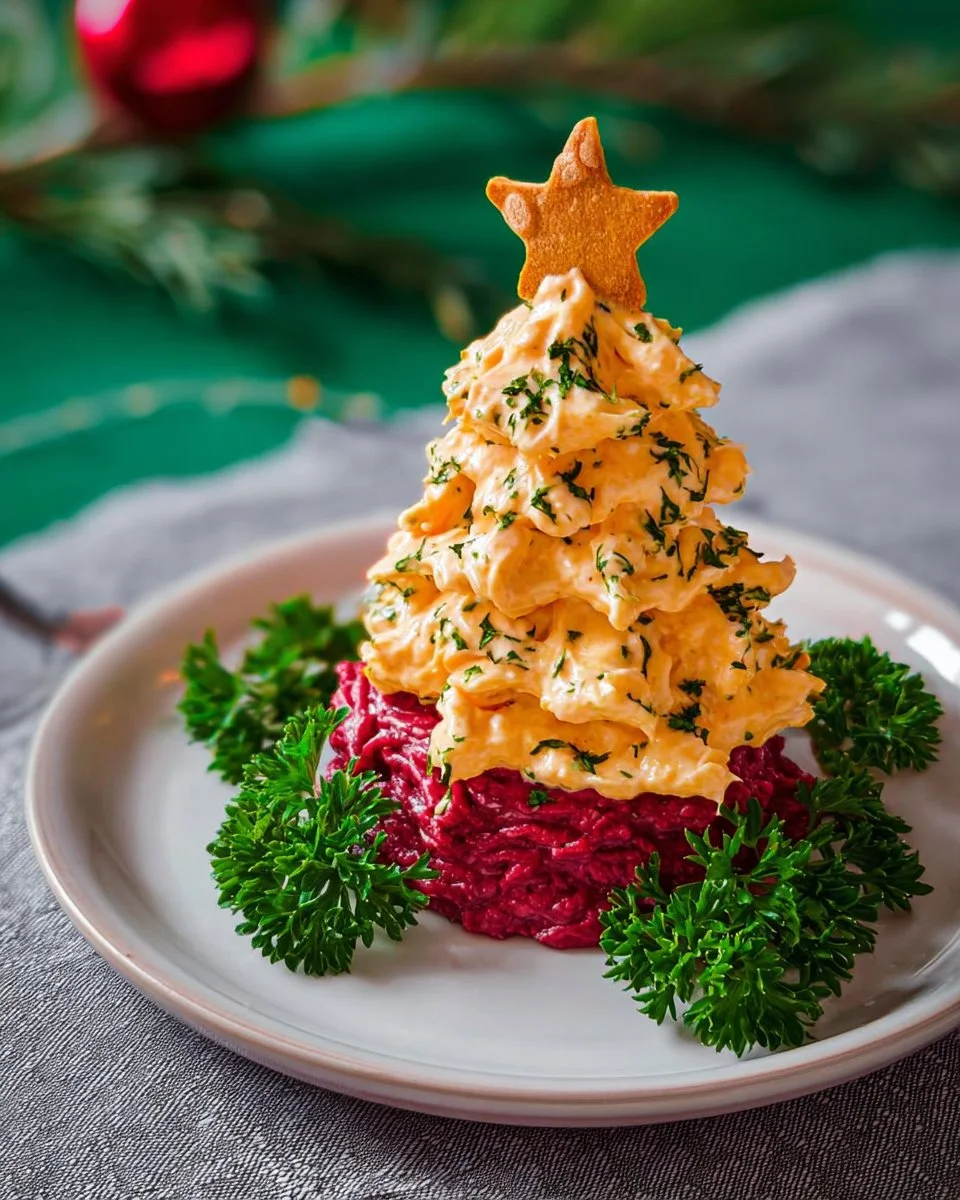 Crème de fromage en forme de sapin de Noël pour les apéritifs festifs