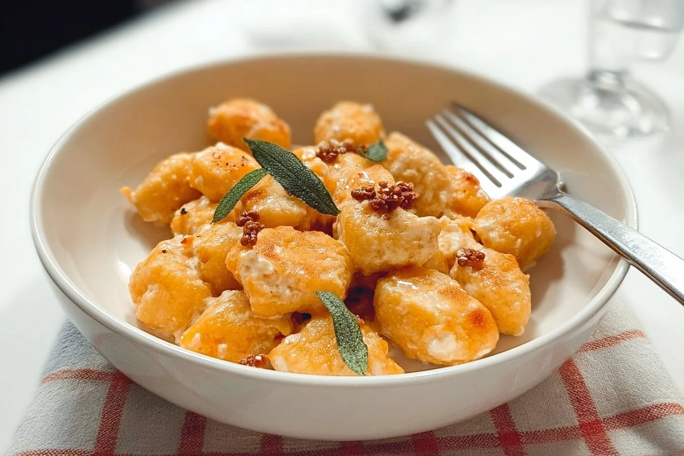 Gnocchis au potimarron et ricotta de buffle, un plat italien parfumé.