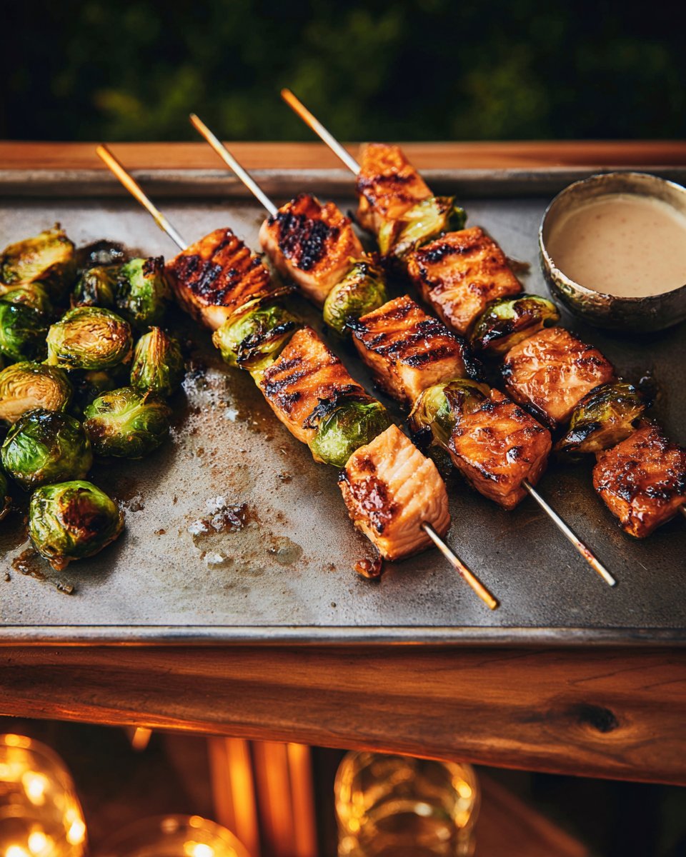 Brochettes de saumon et de choux de Bruxelles soya-miso-érable | RICARDO