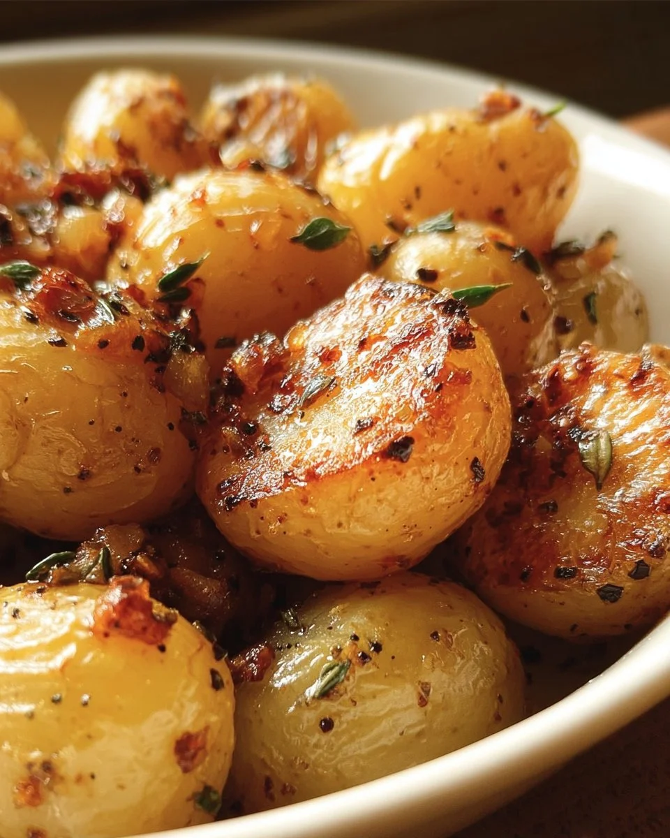 Pommes de terre grelots rôties à l'érable présentées dans un plat