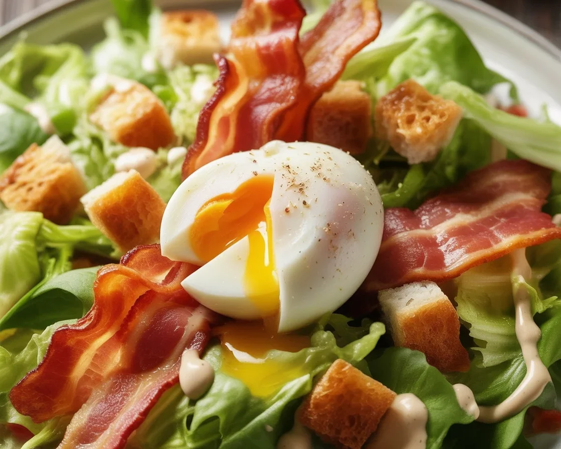 Recette traditionnelle de salade lyonnaise avec lardons, œufs pochés et vinaigrette