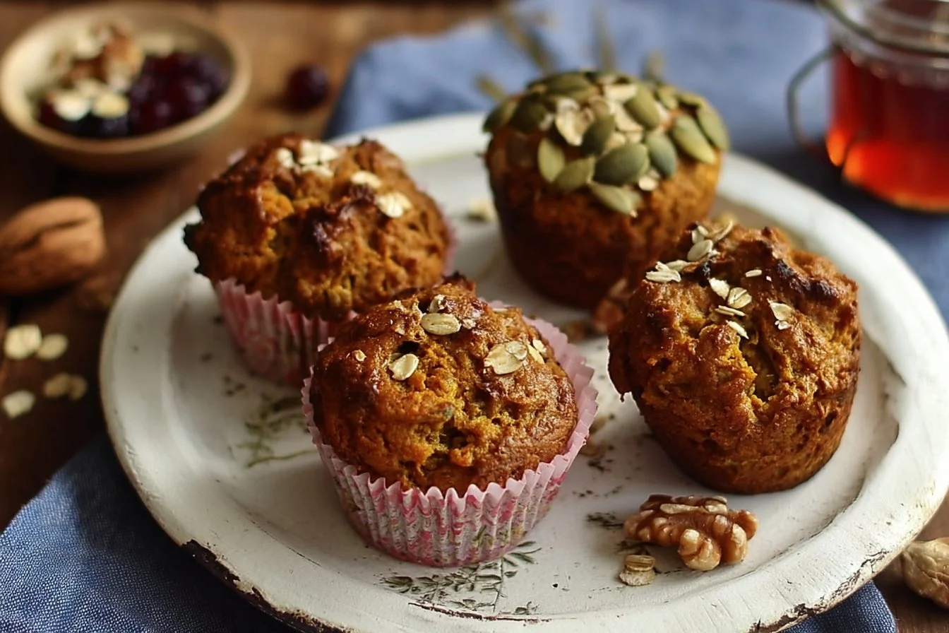 Gâteau moelleux à la citrouille et muesli sur une assiette