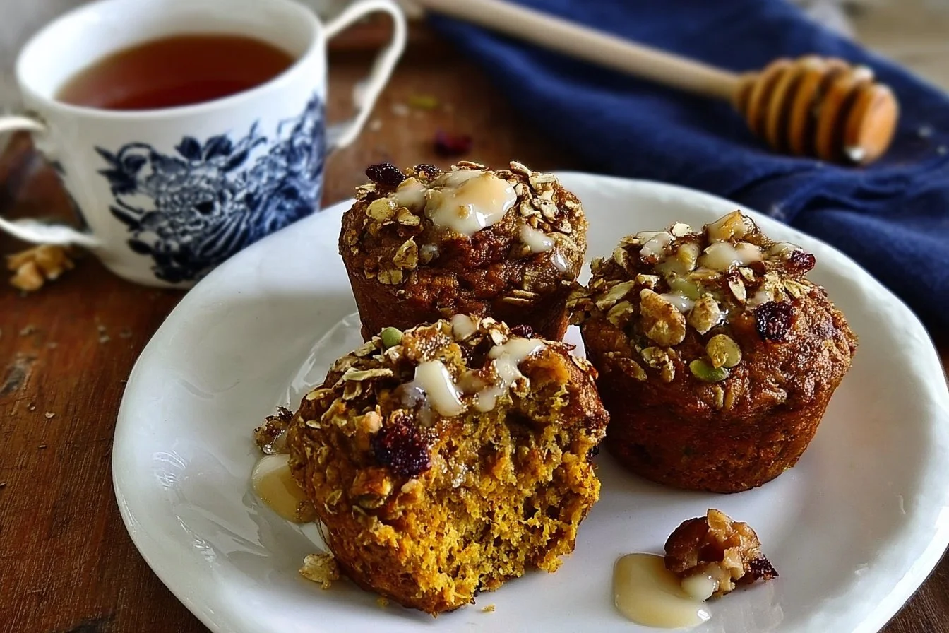 Gâteau au potiron et muesli sur une assiette élégante