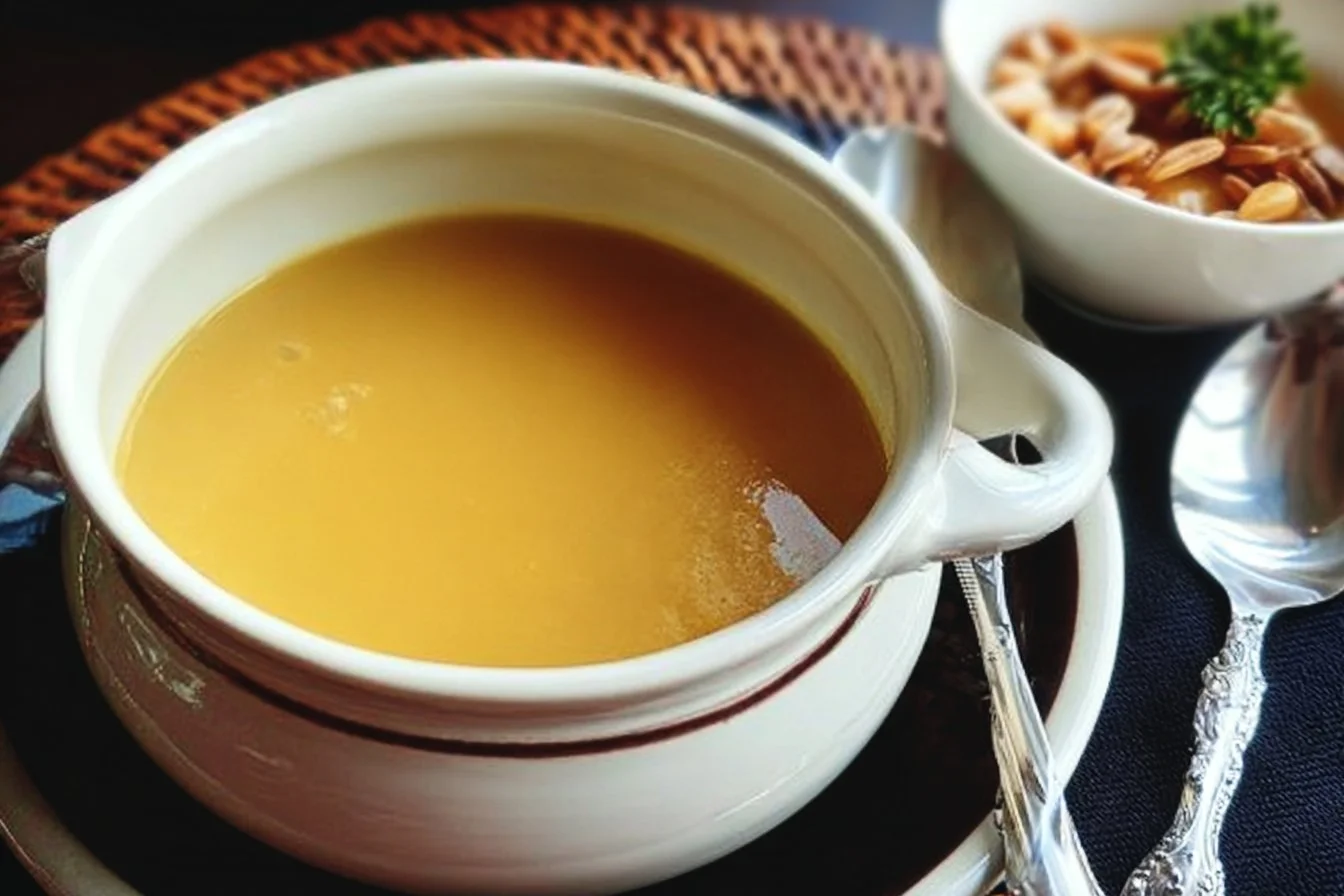 Bol de velouté crémeux aux légumes frais.
