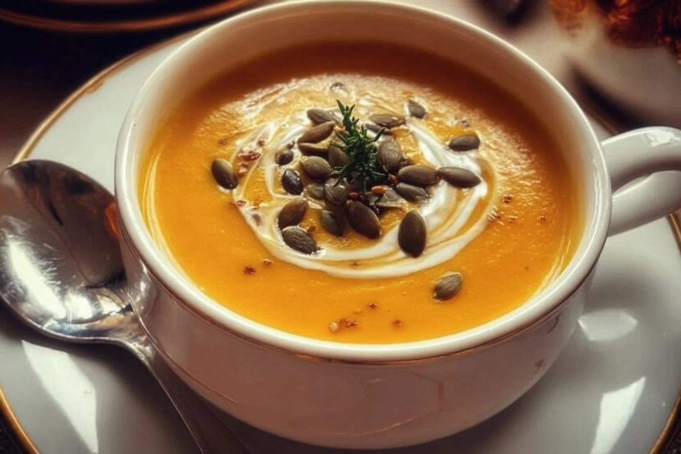 Recette de velouté de potimarron servi dans un bol