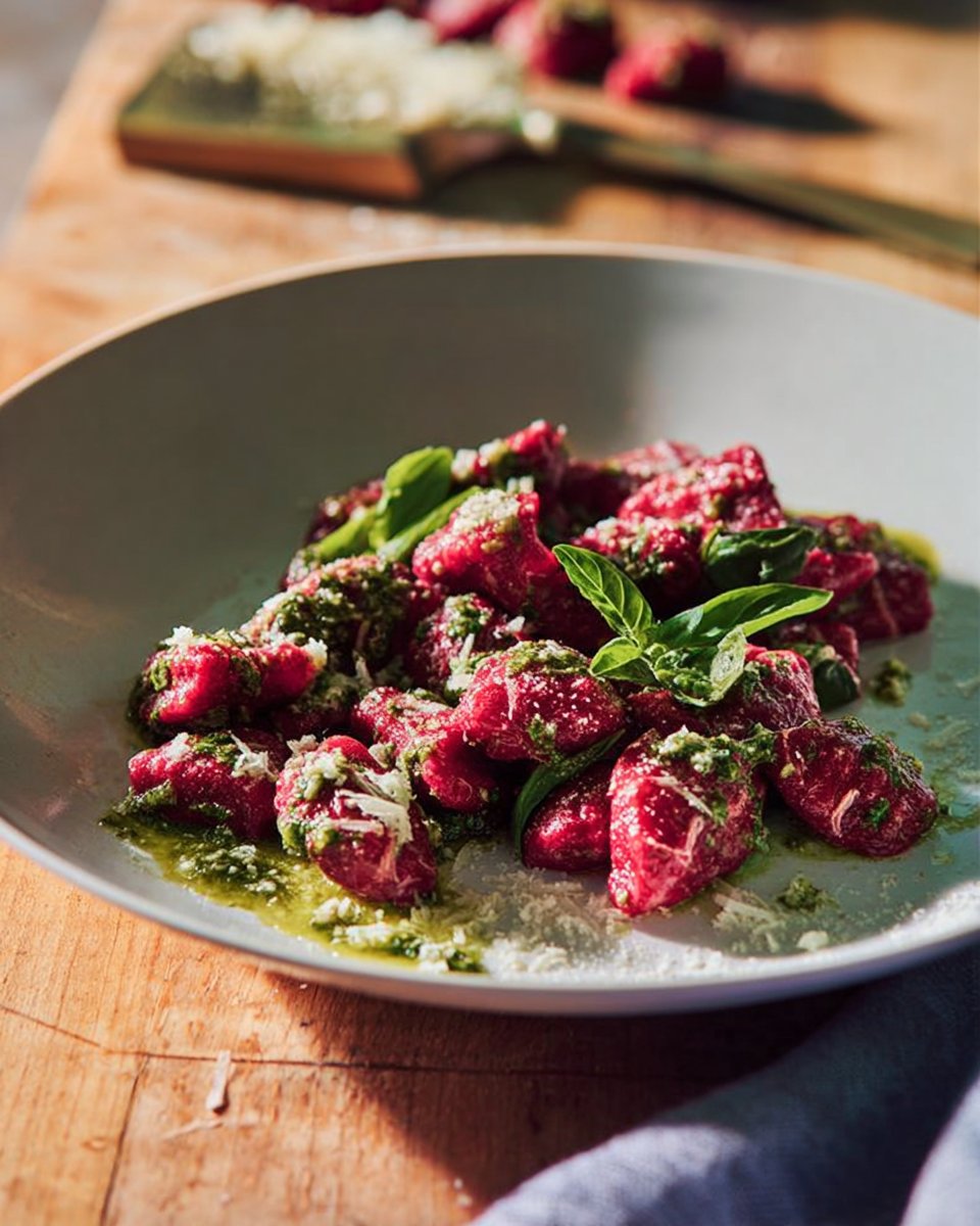 Gnocchis de betteraves, pesto aux herbes de Fanny Lehouiller | RICARDO