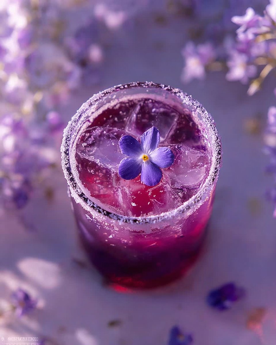 Cocktail au Crémant d’Alsace, liqueur de violette et myrtilles